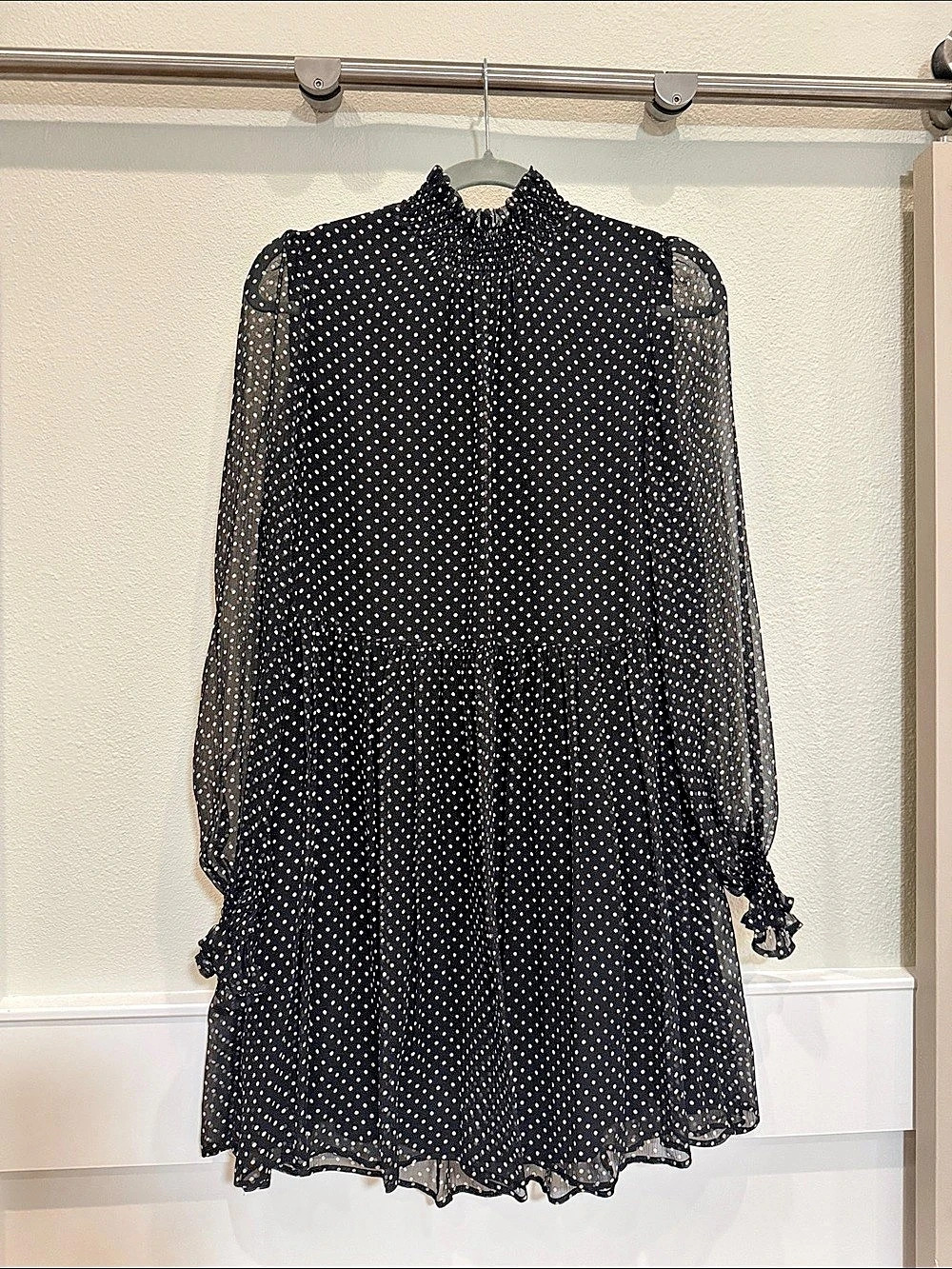 Sézane Olivia Dress Polka Dot Silk Mini Dress in Black & White